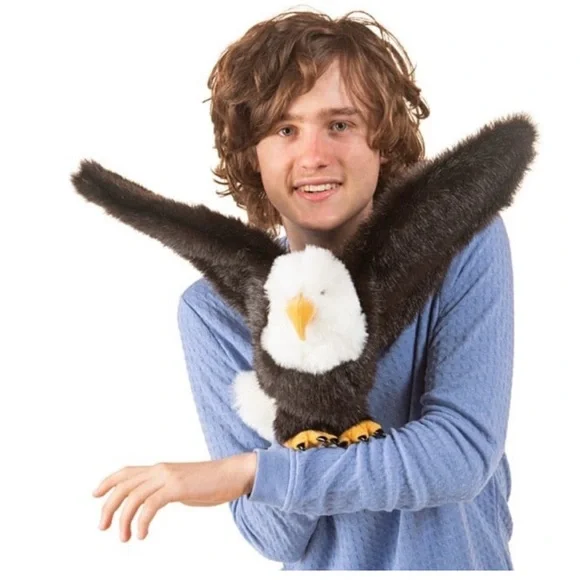 NEW! Folkmanis Puppets Soft Plush Realistic Bald Eagle Hand Puppet Black & White - Picture 1 of 5